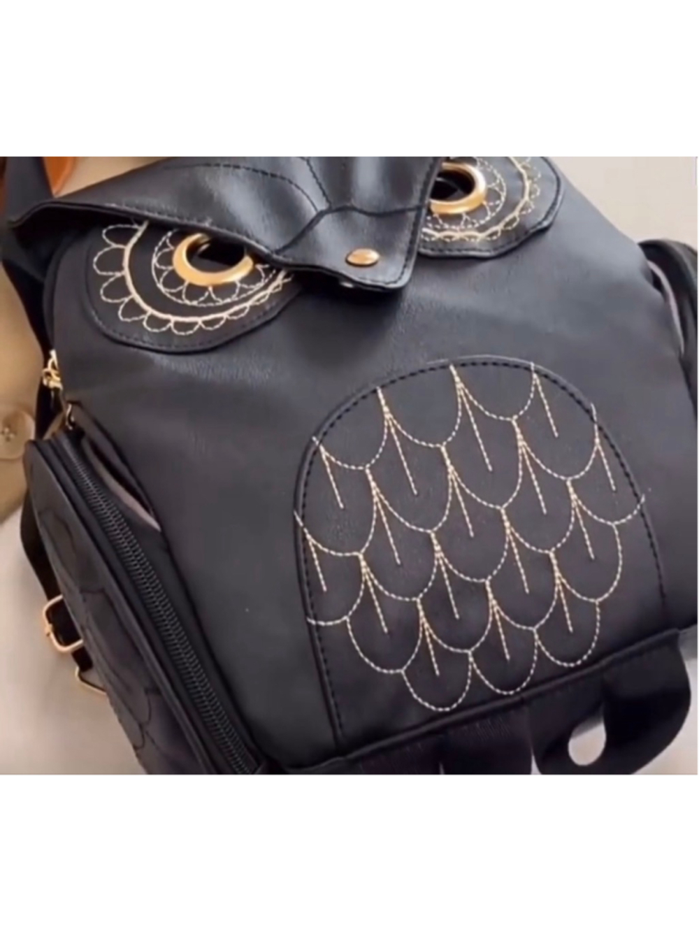 Women's Unbranded Owl Backpack One Size Black Gold - Picture 4 of 4